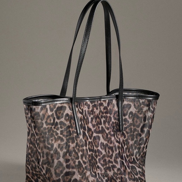 Anthropologie Leopard Print mesh Tote with Black Handles - Picture 2 of 4